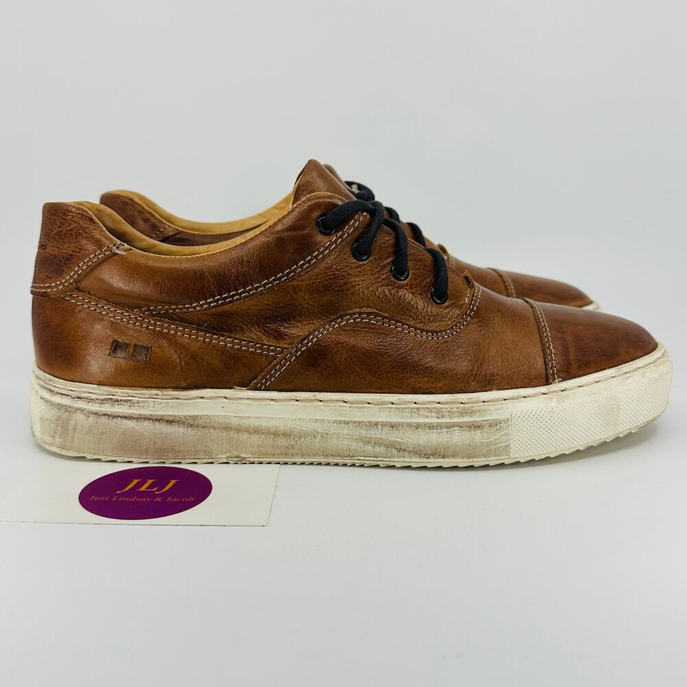 Bed Stu Womens Holly Tan Rustic Leather Lace Up Low Top Casual Sneakers Size 7.5